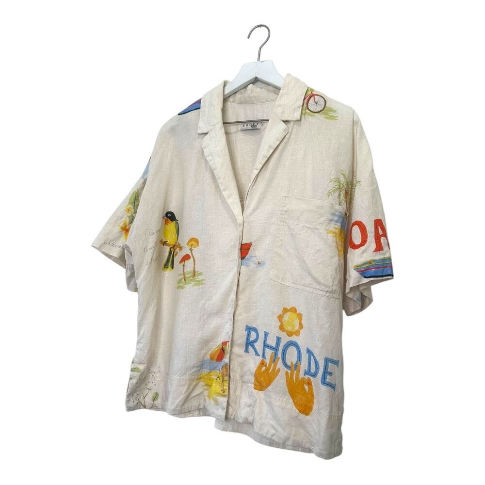 Rhode Ganima Top Munthe Linen Short Sleeve Novelty Shirt Size Large - Picture 3 of 7